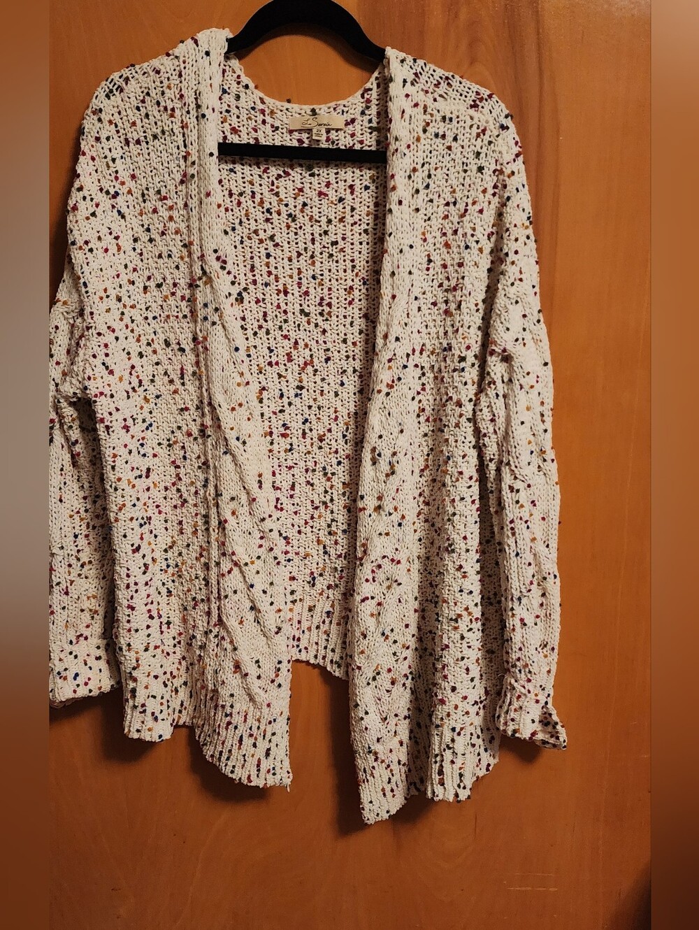Plus Size Open-Front Cream Speckled Knit Cardigan Sweater